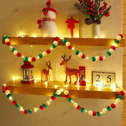 9.84 Ft Felt Ball Garland With Warm Light String