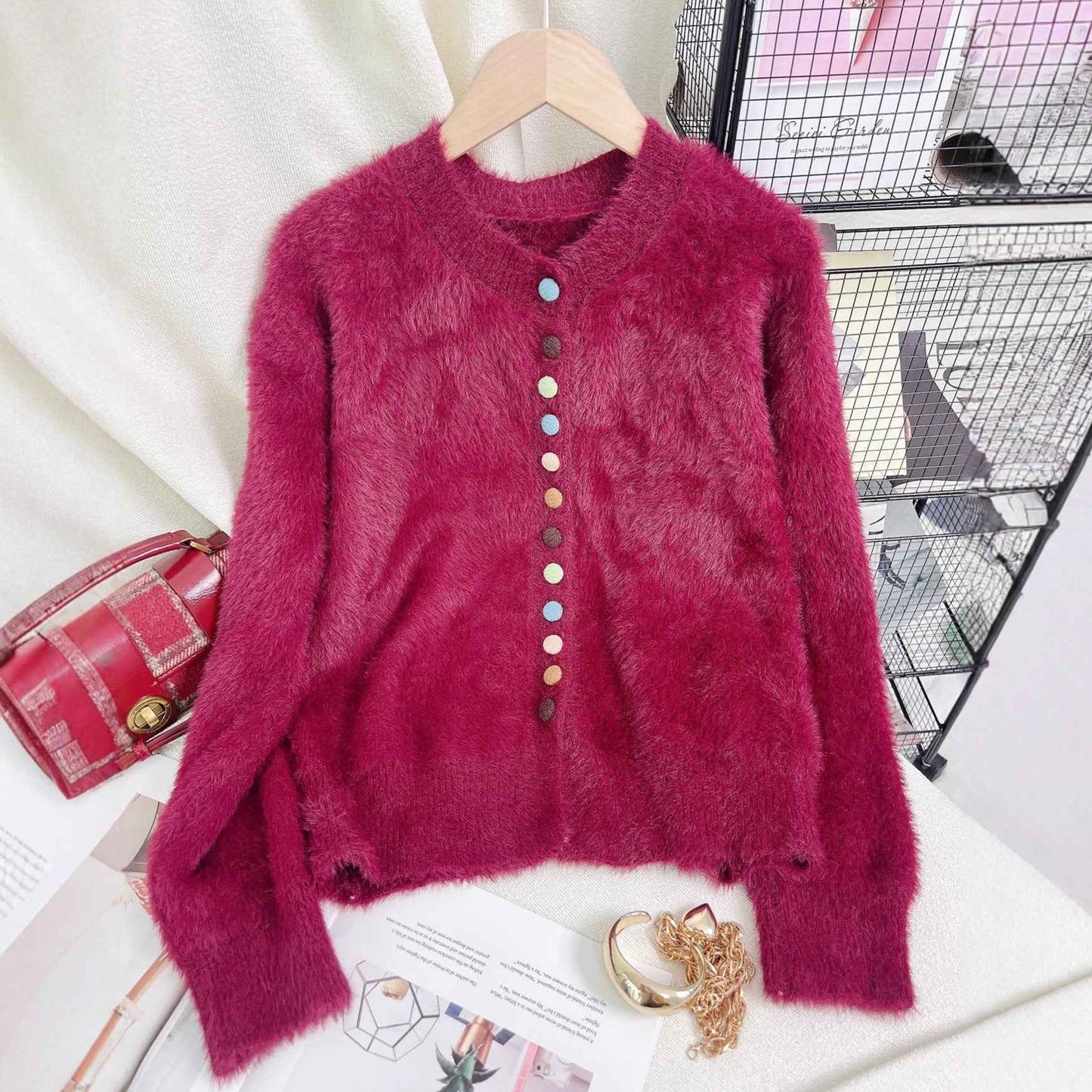 Women's Casual Warm Colorful Button Sweater