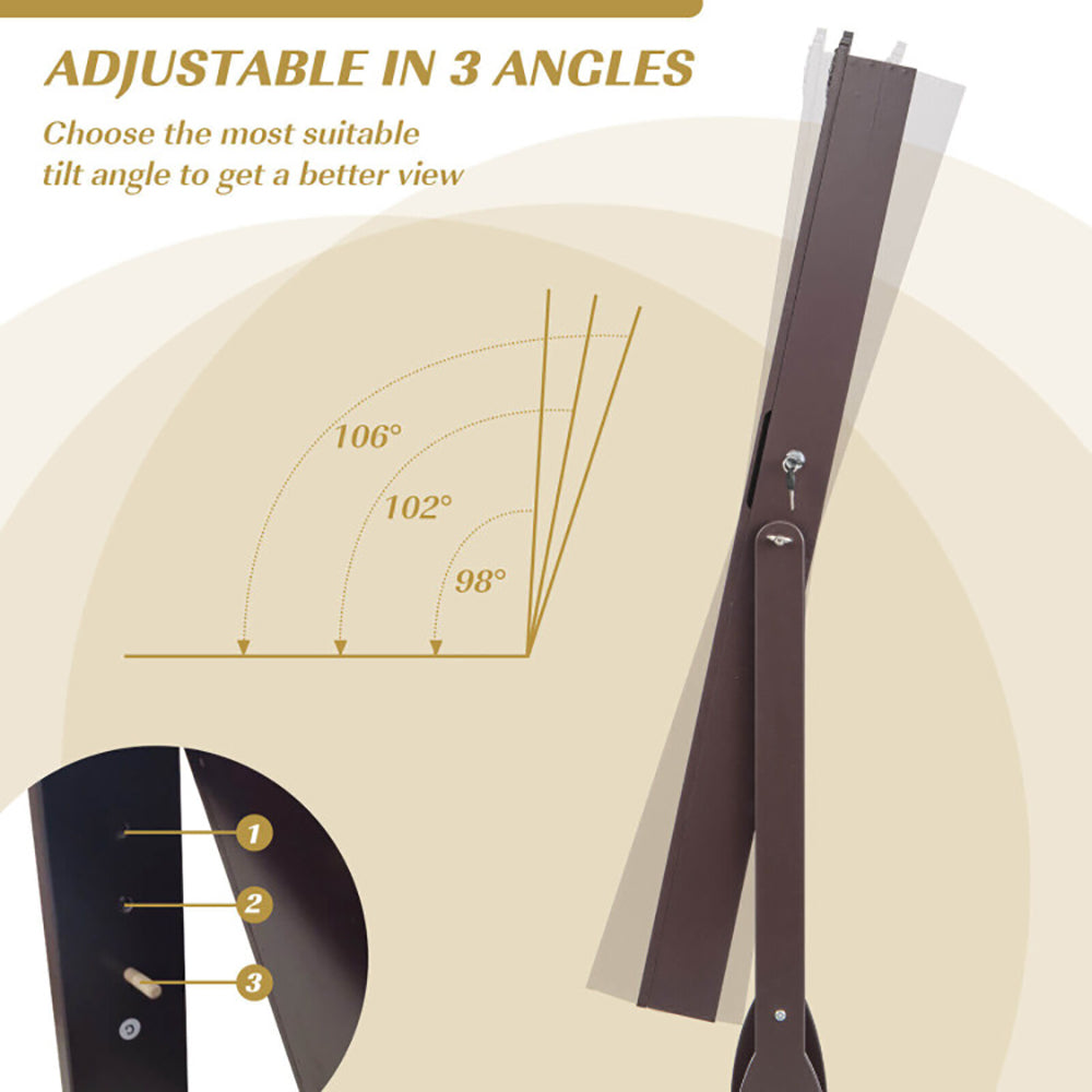 Rolling Floor Standing Mirrored Jewelry Armoire With Lock And Drawers