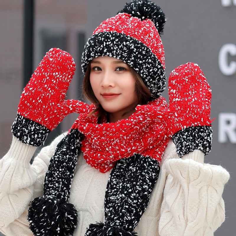 Cute Knit Hat Scarf Gloves Set Of Three