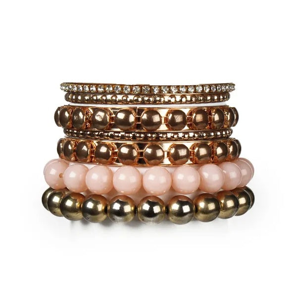 7-Piece Retro Burnished Gold Inlaid Rhinestones Bangle Bracelet Set