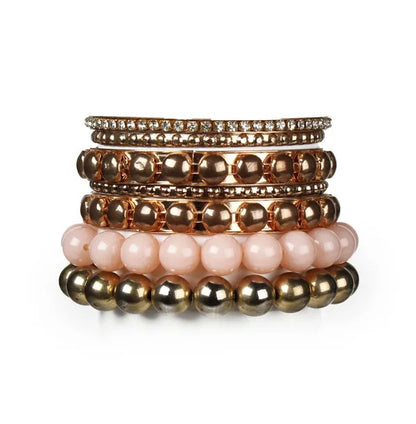 7-Piece Retro Burnished Gold Inlaid Rhinestones Bangle Bracelet Set