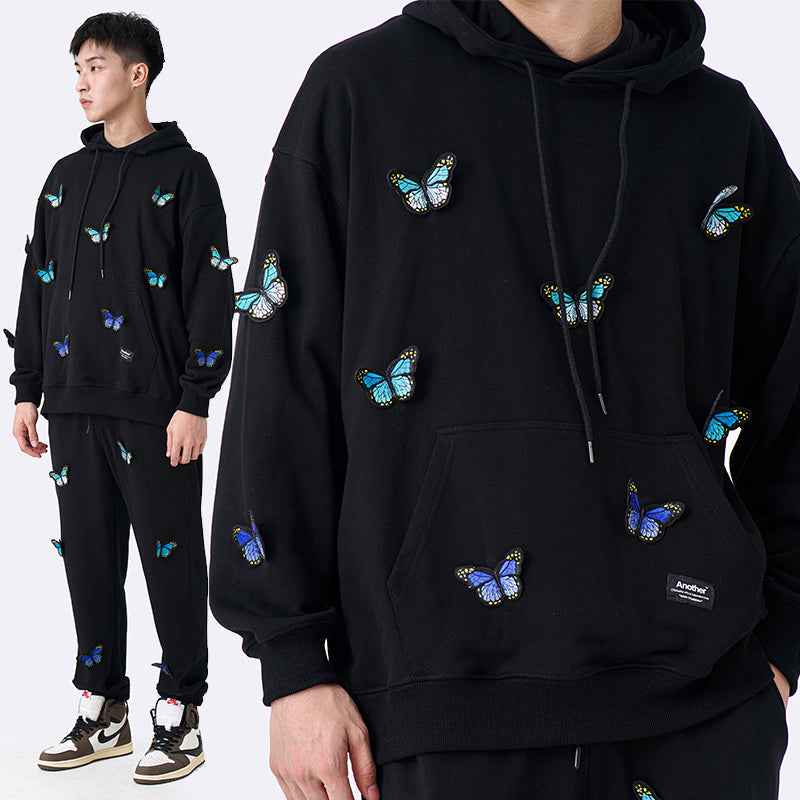 Gradient Butterfly Embroidered Hoodie For Men And Women