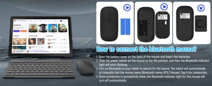 Android 14 10 inch Tablet, A523 Octa Core, 8GB RAM + 64GB ROM(TF 1TB), 5000mAh, Face Unlocked,Black+Keyboard & Mouse Set, Black