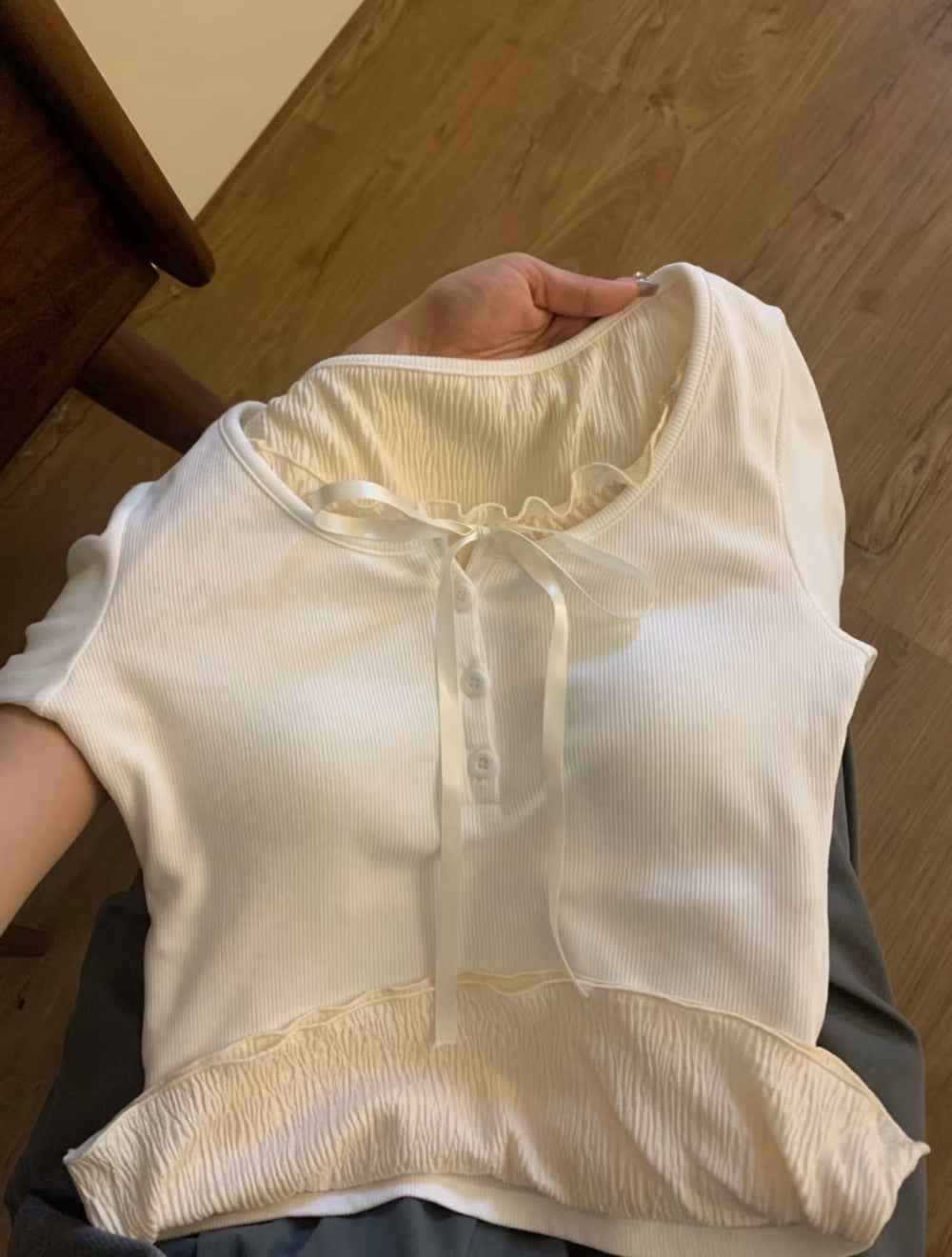 Women's Top With Chest Pad And Wooden Ear Fake Two-piece T-shirts