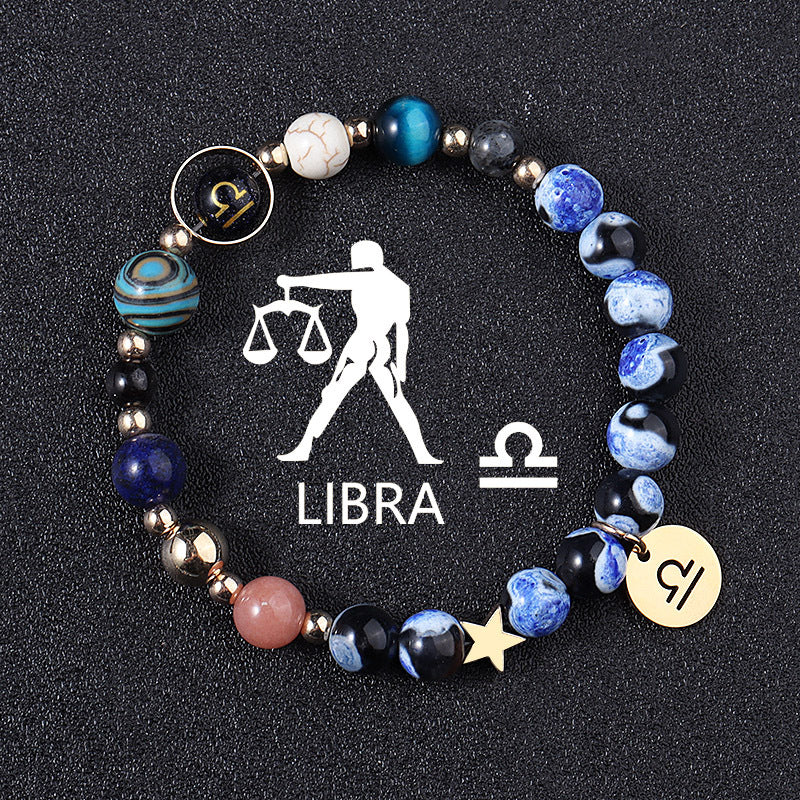 European And American Twelve Constellations Bracelets Blue Flame Agate Eight Planets Bracelet