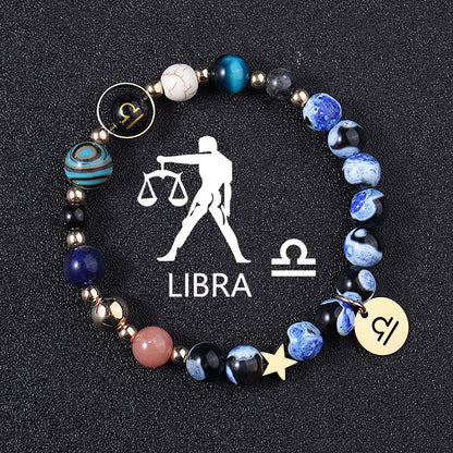 European And American Twelve Constellations Bracelets Blue Flame Agate Eight Planets Bracelet