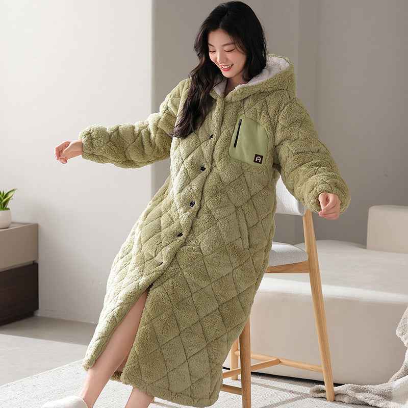 Winter Couple's Robe For Women Thickened And Fleece-lined Long Coral Fleece