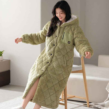 Winter Couple's Robe For Women Thickened And Fleece-lined Long Coral Fleece