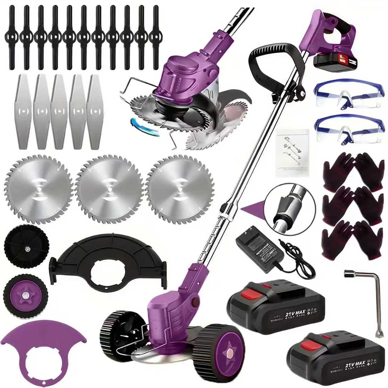 21V Cordless 3-in-1 Electric Weed Eater with Wheels & 2 Batteries