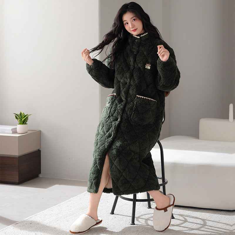 Winter Couple's Robe For Women Thickened And Fleece-lined Long Coral Fleece