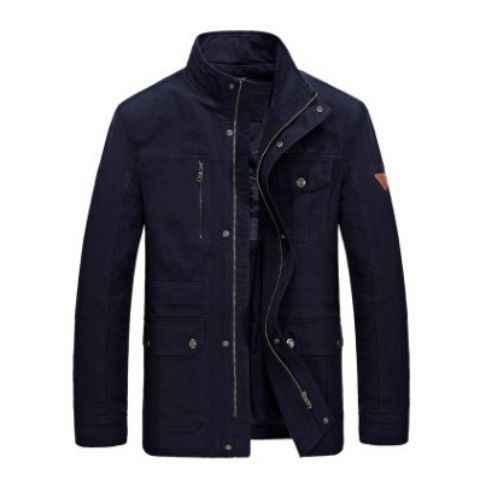 Men's Stand Collar Mid-length Multi-pocket Casual Jacket