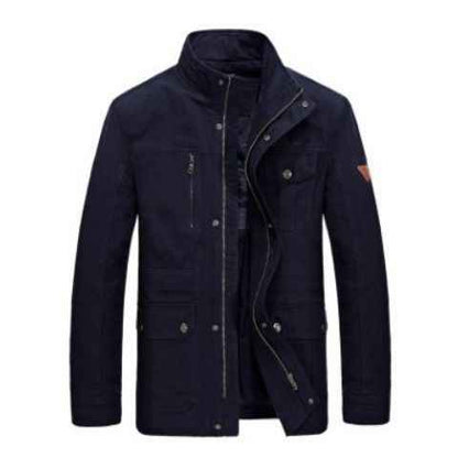 Men's Stand Collar Mid-length Multi-pocket Casual Jacket