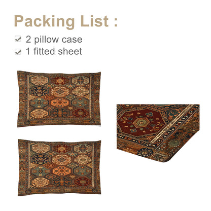 3pcs Retro Bohemian Geometric Style Minimalist Comfort Series Bed Fitted Sheet And Two Pillowcases Bedding For All Seasons Use