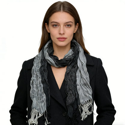 Jacquard Polyester Long Scarf For Women - Grey Winter Accessory 71inchx28inch