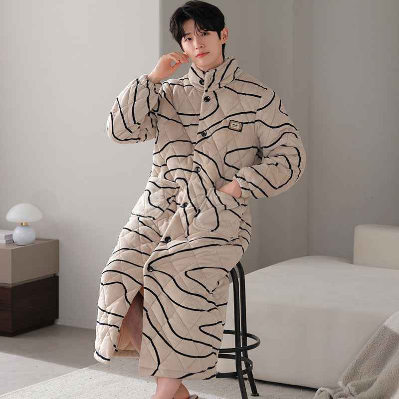 Winter Couple's Robe For Women Thickened And Fleece-lined Long Coral Fleece