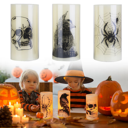 3 Pack Halloween Flameless Candle Lamp With Timer Setting Battery Operated Warm Orange Light Candles For Halloween Party Decoration