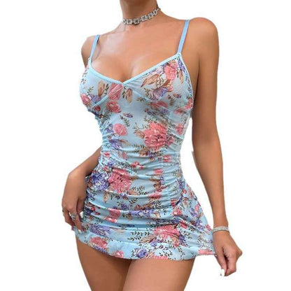 Mesh Floral Print Sexy Sling Dress Sexy Lingerie