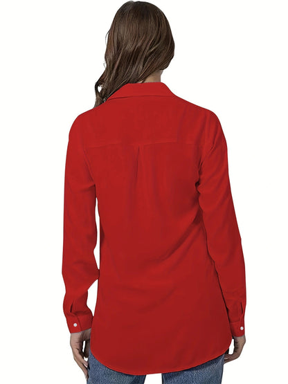 Plus Size Solid Color Shirt Buttons White Black Red