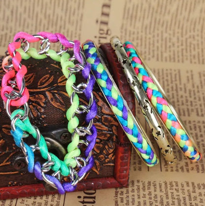 4Pcs Colorful Woven Burnished Gold Bracelets Set