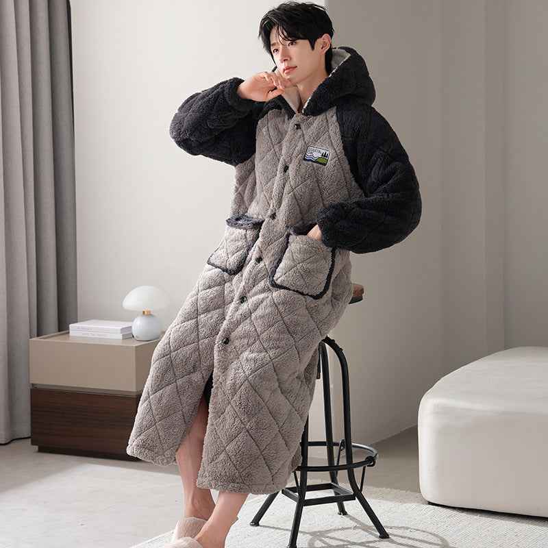 Winter Couple's Robe For Women Thickened And Fleece-lined Long Coral Fleece