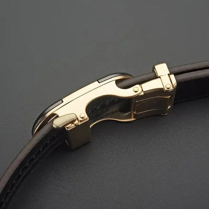 Men's Belt Hollow Alloy Automatic Buckle Printed Men's Belt Versatile High-end Belt Fashion Belt Strong And Durable Men's Belt, Men's Fashion Ratchet Belt, Adjustable Size