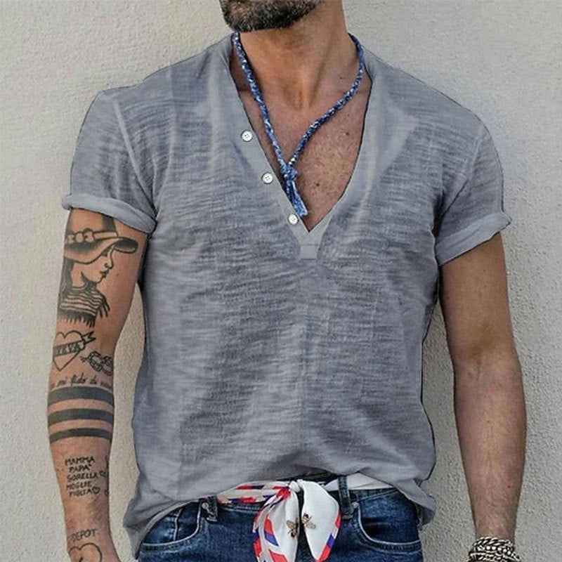 Men's Casual Solid Color Slim-fit Short Sleeve