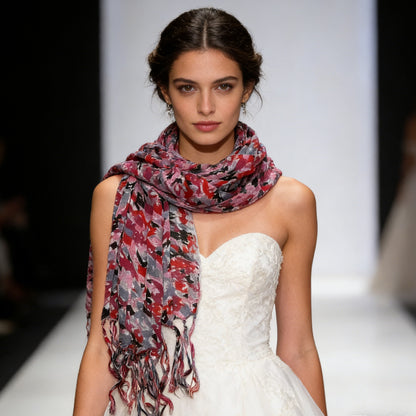 Red Printed Viscose Scarf - Flowy Long Scarf For Dresses 67inchx24inch