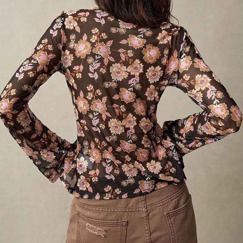 Women Button Down Floral Shirts 2025 Fall Trendy Long Sleeve V Neck Ruched Fitted Blouse Tops