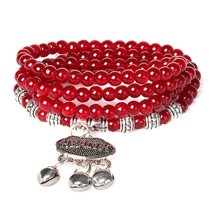 Red Agate Beaded Good Lock Bracelet