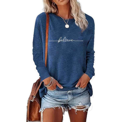 5 Packs Womens Long Sleeve Graphic Tees Casual Letter Printed T-Shirts Tops