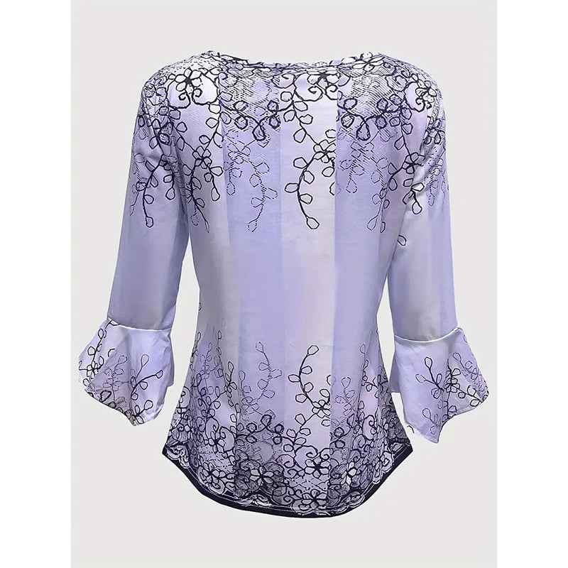 Women's V Neck 3 4 Sleeve T Shirts Button Front Dressy Casual Tees Shirt Tunic Blouses