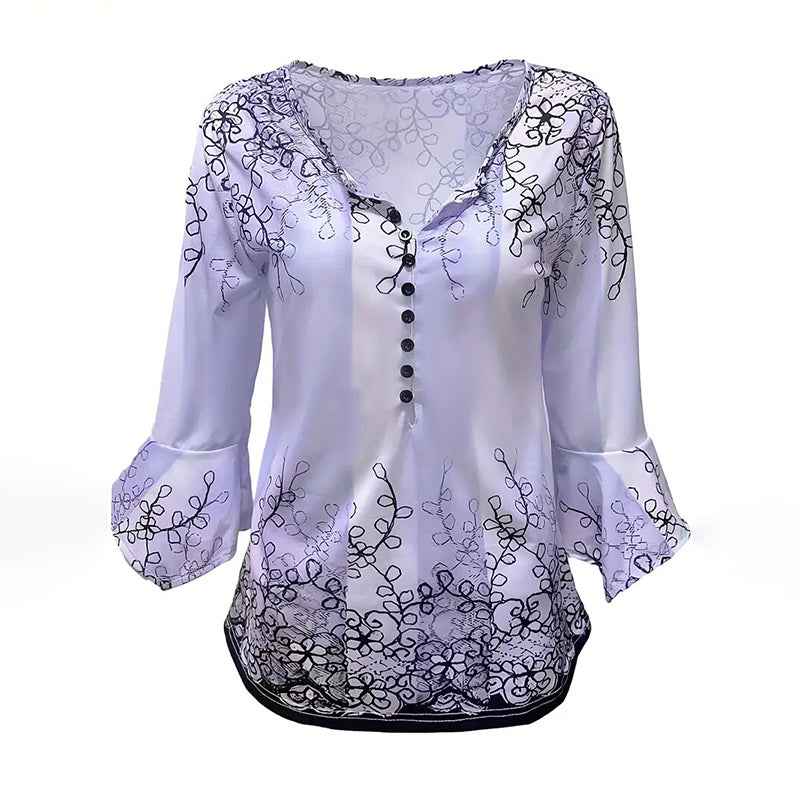 Women's V Neck 3 4 Sleeve T Shirts Button Front Dressy Casual Tees Shirt Tunic Blouses