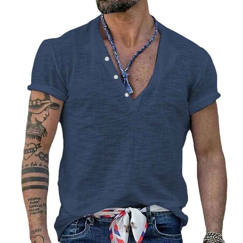 Men's Casual Solid Color Slim-fit Short Sleeve