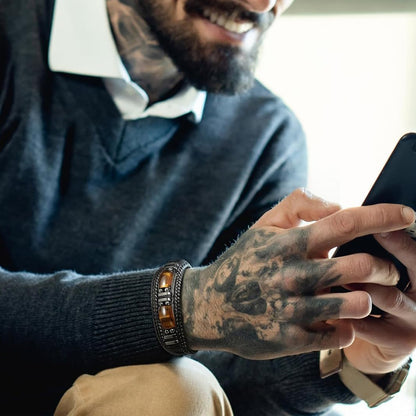 Handmade Tiger Eye Stone & Leather Braided Bracelet - Unisex Healing Jewelry