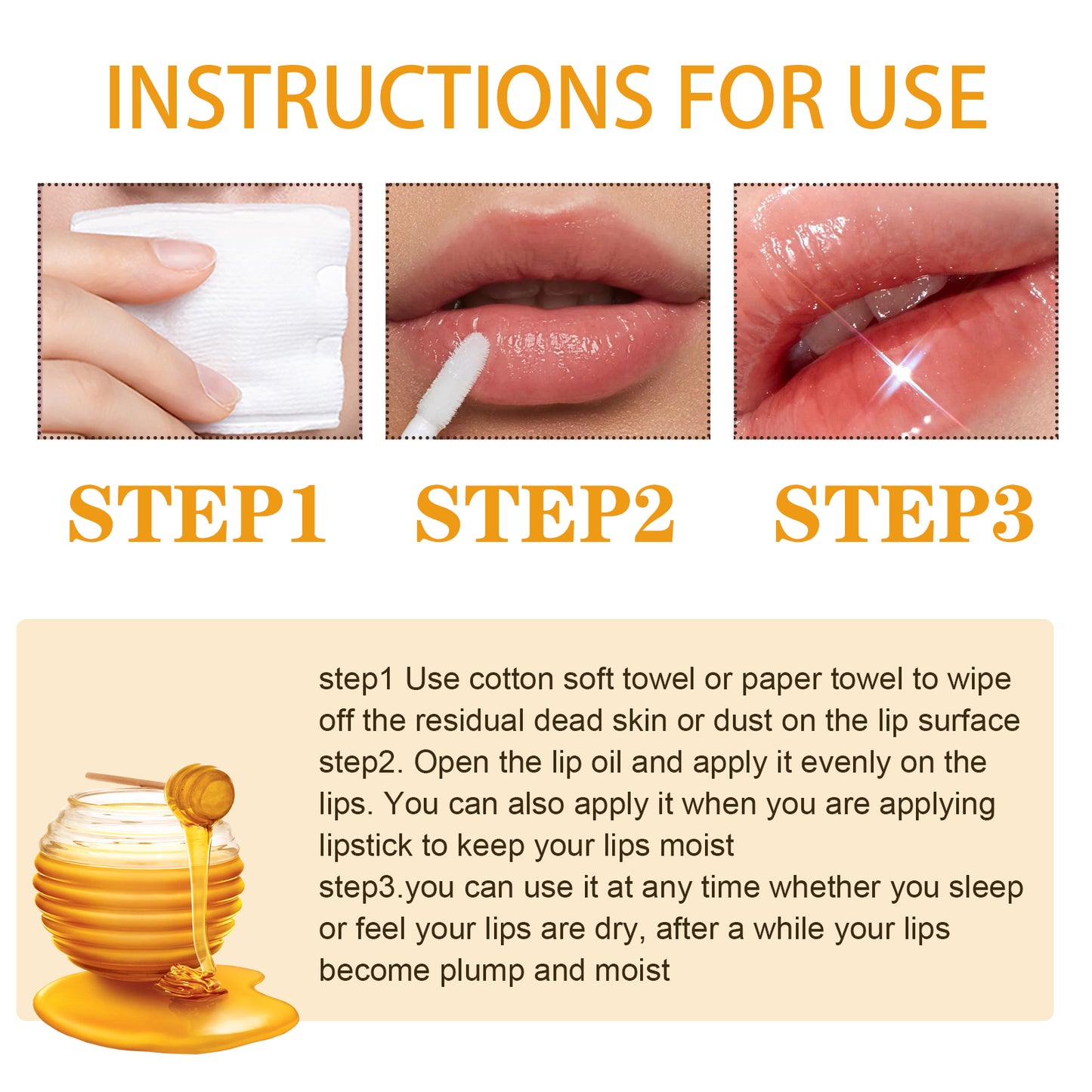 EELHOE Honey Lip Oil, Reduces Lip Lines, Prevents Cracking And Peeling, Moisturizing Lip Care Oil.