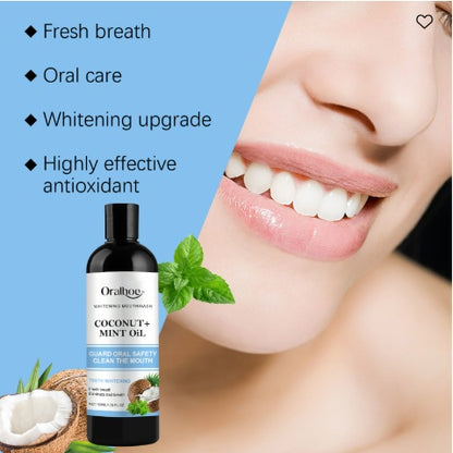 Oralhoe Coconut Mint Oil, Coconut Mint Mouthwash  Breath Care Gum Stain Removal Mouthwash