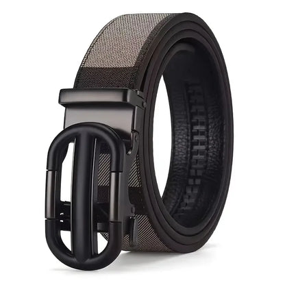 Men's Belt Hollow Alloy Automatic Buckle Printed Men's Belt Versatile High-end Belt Fashion Belt Strong And Durable Men's Belt, Men's Fashion Ratchet Belt, Adjustable Size