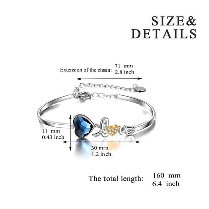 I Love You Heart Bangle Bracelet Fine Jewelry in Sterling Silver with Crystal