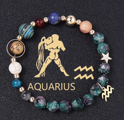 Natural Stone Twelve Constellations Bracelets Cut Hemp Stone Fashion