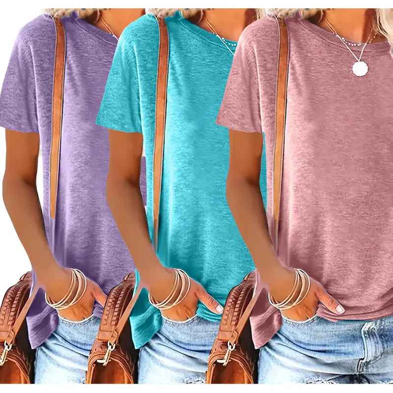 3 Pack Womens Tops Basic Summer Short Sleeve T Shirts Casual Loose Fit Tops 2025 Trendy Clothes