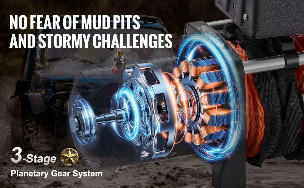 VEVOR 13500lbs Electric Winch Car Truck Winch with 80ft Synthetic Rope Wireless & Wired Remote Control for Towing Off-Road SUV - AMULET RING STORE