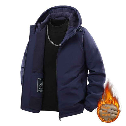 Men's Casual Fleece-lined Thick Hooded Jacket