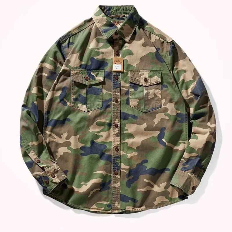 Men's Distressed Washed Camouflage Collar Casual Jacket