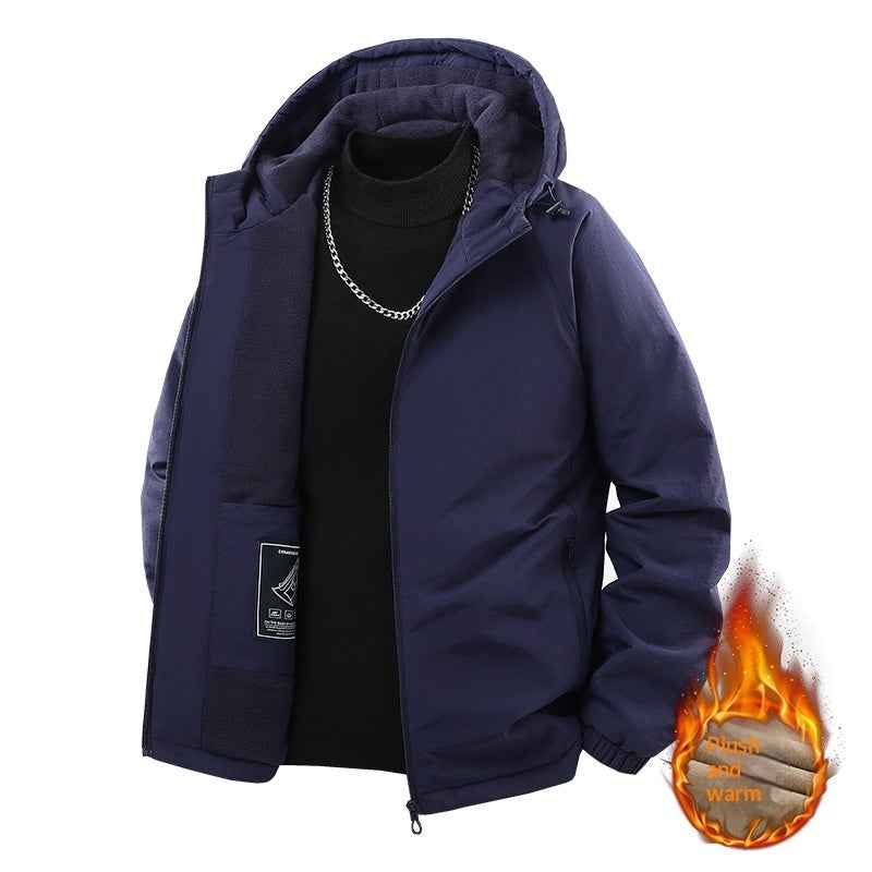 Men's Casual Fleece-lined Thick Hooded Jacket