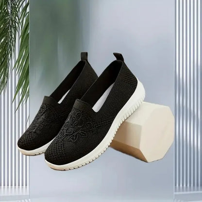 Women'S Breathable Hollow Flat Shoes, Shallow Mouth Flower Solid Color Mesh Shoes, Fashionable Lazy Shoes