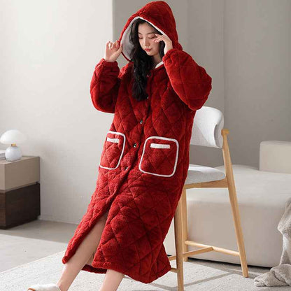 Winter Couple's Robe For Women Thickened And Fleece-lined Long Coral Fleece