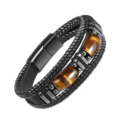 Handmade Tiger Eye Stone & Leather Braided Bracelet - Unisex Healing Jewelry