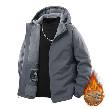 Men's Casual Fleece-lined Thick Hooded Jacket