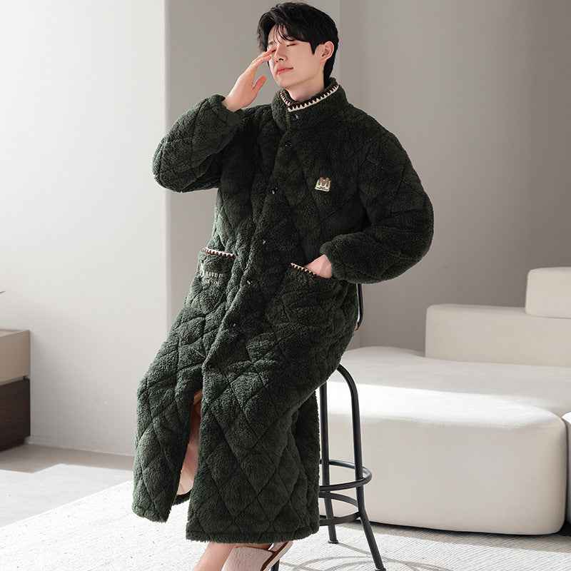Winter Couple's Robe For Women Thickened And Fleece-lined Long Coral Fleece